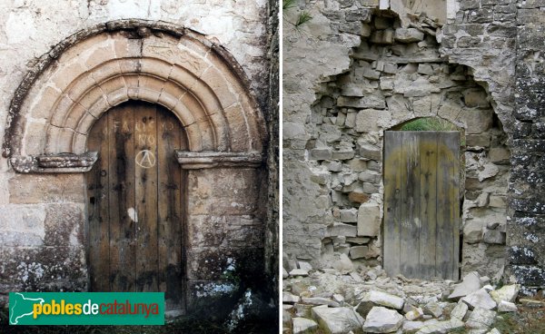 Santa Coloma de Queralt - Sant Miquel de la Portella, portada abans i després del robatori