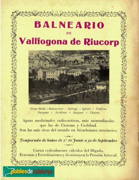 Vallfogona de Riucorb - Hotel Balneari, anunci antic