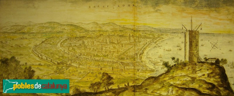 Barcelona - Torre de Montjuïc, Anthonis van den Wijngaerde 1563 (Austrian National Library -Viena-)