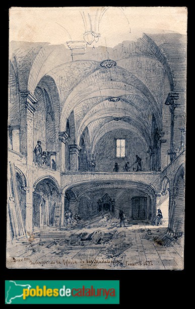 Antiga església del convent de les Magdalenes. Dibuix de Lluís Rigalt, 1877 - Reial Acadèmia Catalana de Belles Arts de Sant Jordi (Inv. 1360 D)