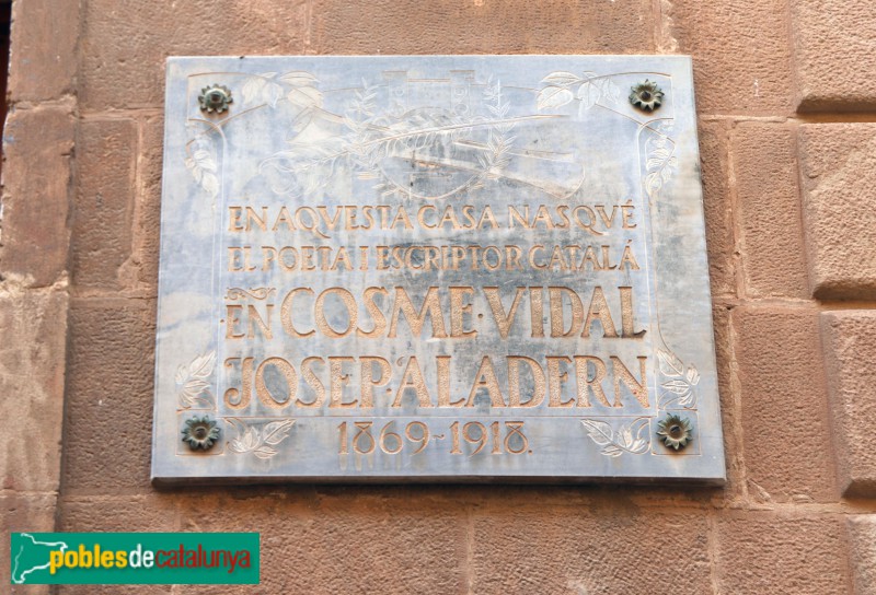Alcover - Ca Cosme Vidal, placa en honor de Josep Aladern