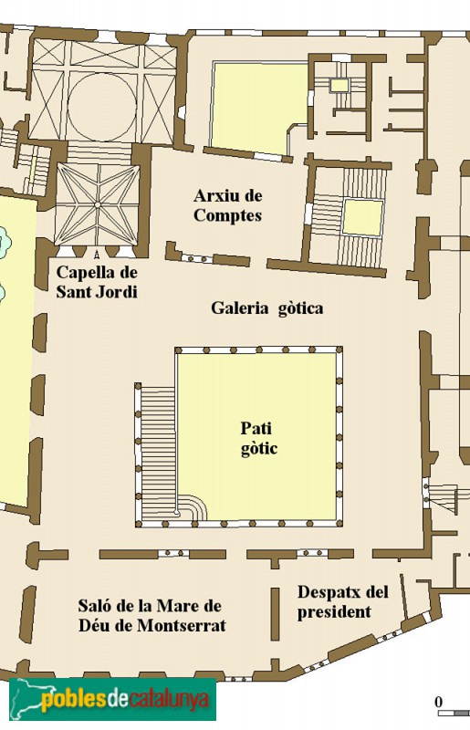 Barcelona - Palau de la Generalitat. Pati i galeries gòtiques