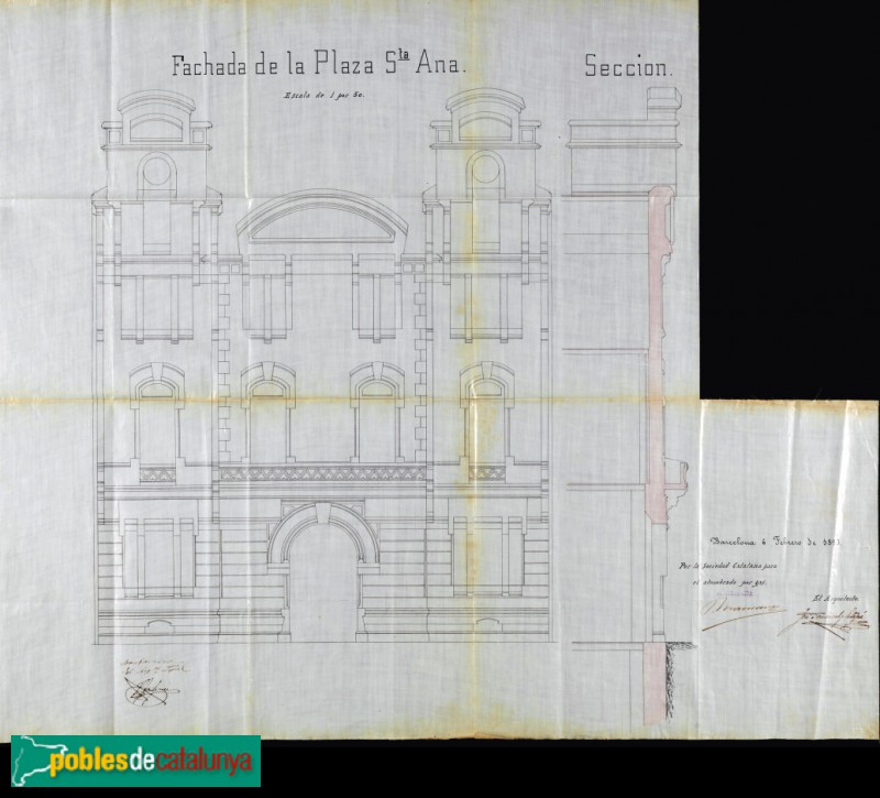 Barcelona - Edifici de Catalana de Gas, plànol façana (Arxiu Municipal Contemporani de Barcelona)