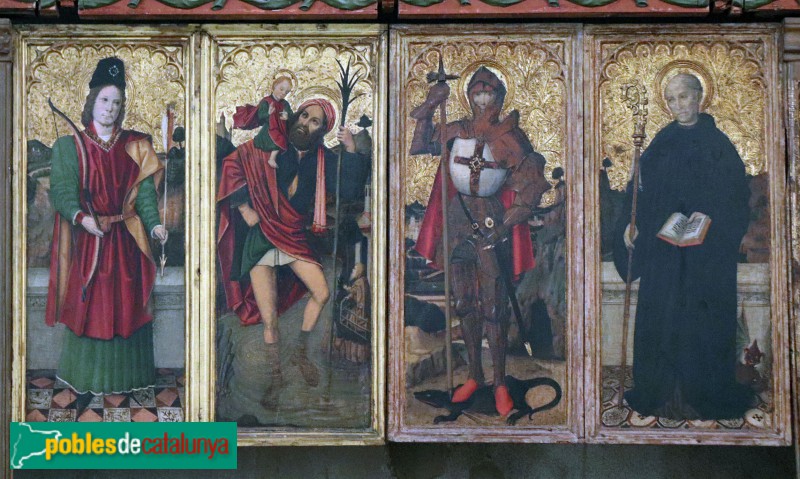 Barcelona - Retaule del Conestable. Sant Sebastià, sant Cristòfor, sant Jordi i sant Benet de Núrsia