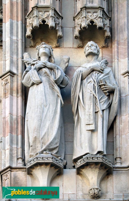 Barcelona - Catedral. Façana principal. Santa Eulàlia i sant Fèlix, d'Agustí Querol