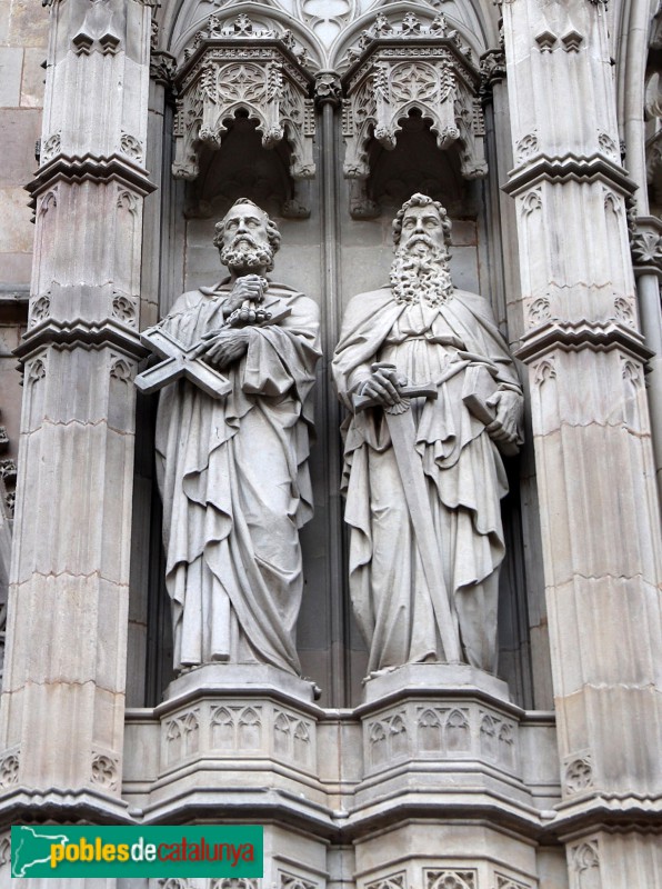 Barcelona - Catedral. Façana principal. Sant Pere i sant Pau, d'Agapit Vallmitjana