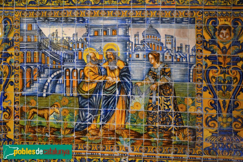 Barcelona - Casa de Convalescència. Arrambadors ceràmics: sant Pau i sant Pere a Roma