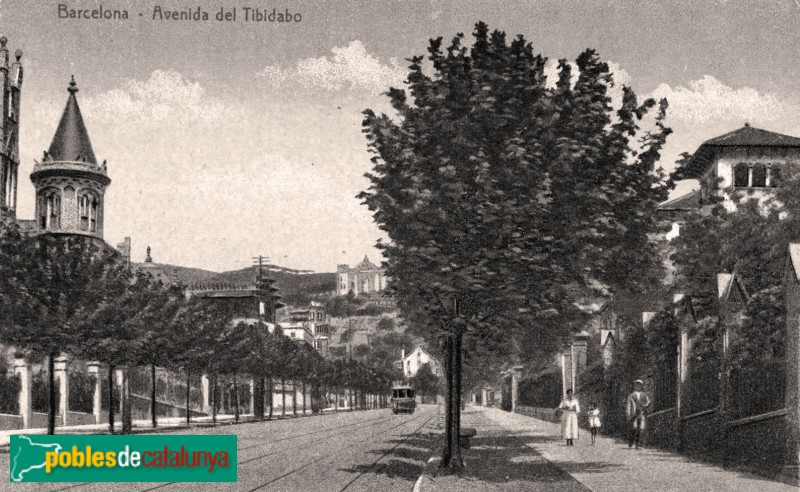 Barcelona - Av. Tibidabo, 27, postal antiga on es pot veure, a l'esquerra, la coberta desapareguda de la torre