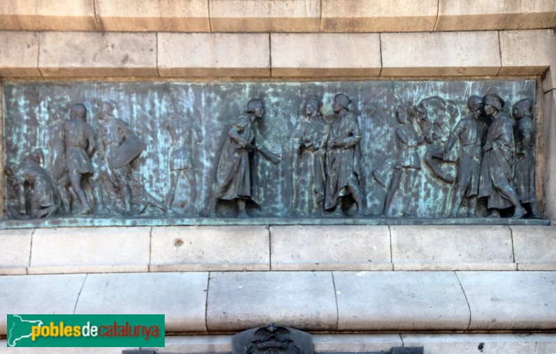 Barcelona - Monument a Colom. Entrevista de Colom amb els reis a Santa Fe