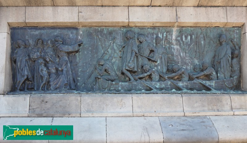 Barcelona - Monument a Colom.  Embarcament al port de Palos de la Frontera