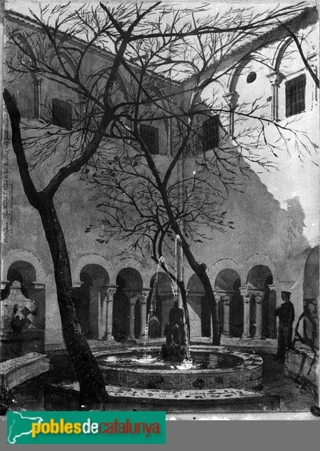 Barcelona - Reproducció d'un dibuix de l'antic claustre de Sant Pere de les Puelles (Arxiu C.E.C.)
