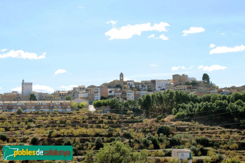 L'Albagés - Panoràmica del poble, amb la Farinera a mà esquerra