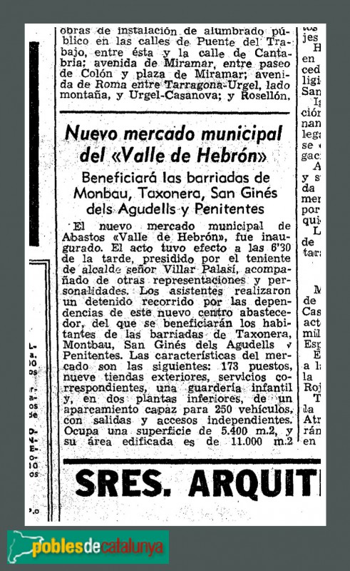 Barcelona - Inauguració del Mercat de la Vall d'Hebron. La vanguardia, 30 de maig de 1969