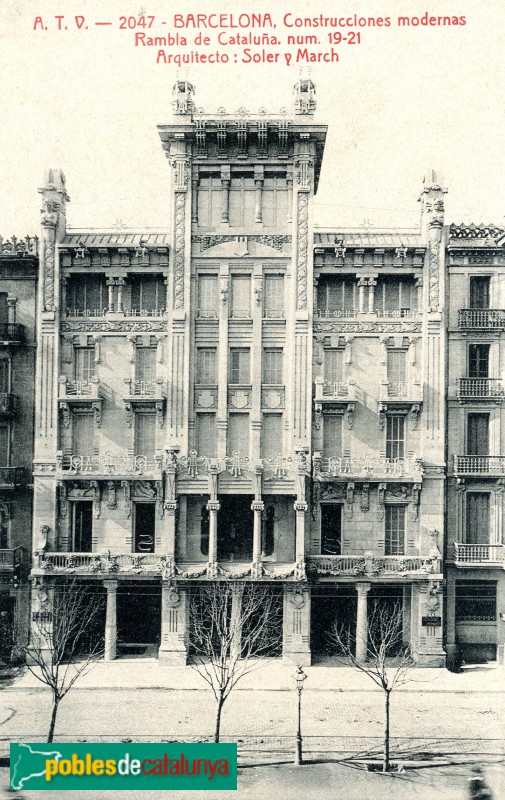 Barcelona - Rambla Catalunya, 19-21. Estat original abans del bombardeig. Postal d'Ed. Àngel Toldrà Viazo Barcelona - Rambla Catalunya, 19-21. Estat original abans del bombardeig. Postal d'Ed. Àngel Toldrà Viazo