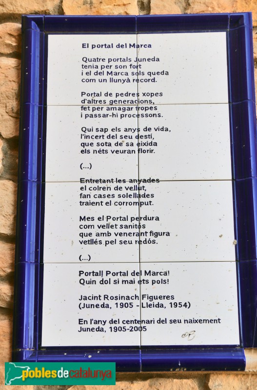 Juneda - Portal Lamarca. Poema de Jacint Rosinach