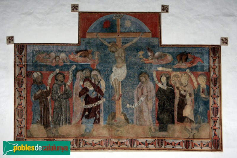 Monestir de Pedralbes - Abadia. Escena de la crucifixió de Crist (pintura mural del s. XIV)