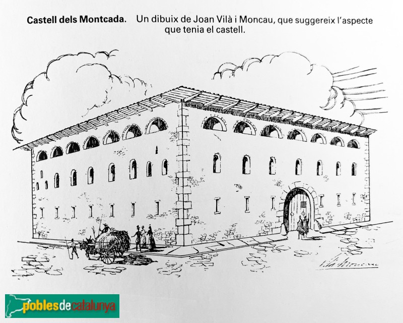 Vic - Palau dels Montcada. Aspecte probable. Dibuix de Joan Vilà Moncau - Catalunya Romànica. Osona II
