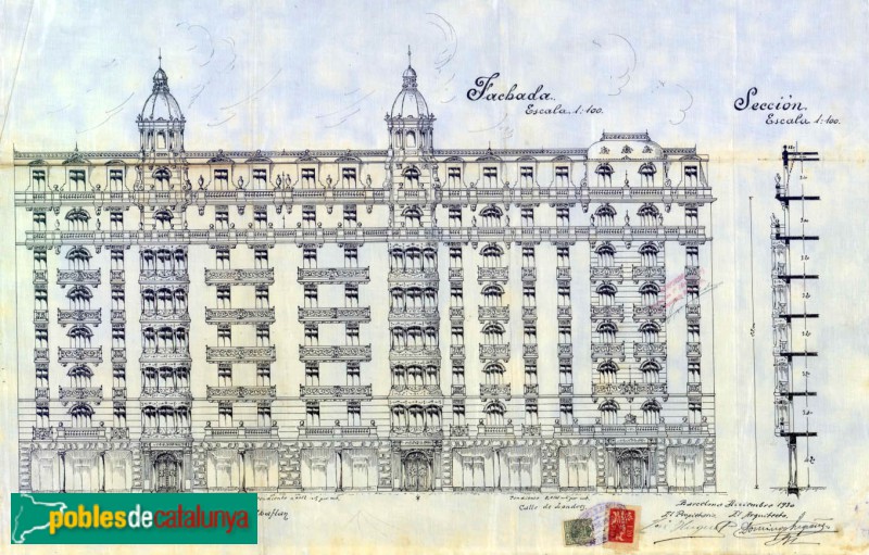 Barcelona - Londres, 88-90 / Muntaner, 193-195. Plànol  Arxiu Municipal Contemporani de Barcelona