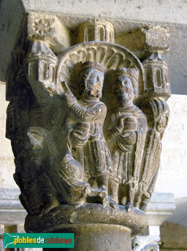 Monestir de Sant Cugat - Capitell del claustre. Els reis mags (ala nord)