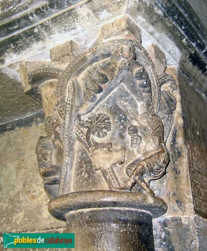 Monestir de Sant Cugat - Capitell amb autoretrat d'Arnau Cadell