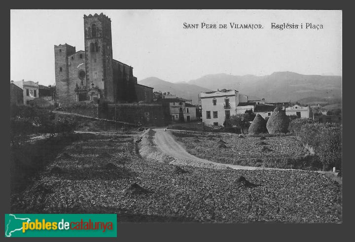 Sant Pere de Vilamajor - La Força, amb la muralla i la  Torre Roja. Postal antiga