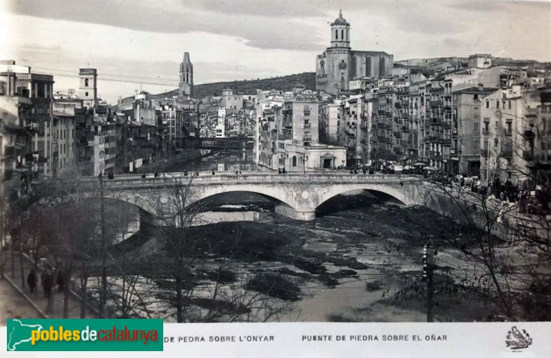 Girona - Pont de Pedra. Postal antiga