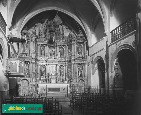 Jorba - Església de Sant Pere, retaule barroc, cremat el 1936 (2) (Foto: Josep Salvany - Fons Salvany, Biblioteca de Catalunya, 1923) Jorba - Església de Sant Pere, retaule barroc, cremat el 1936 (2)