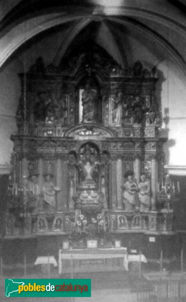 Sant Pere de Riudebitlles - Retaule barroc cremat l'any 1936 (Foto: Cartell explicatiu dins l'església) Sant Pere de Riudebitlles - Retaule barroc cremat l'any 1936