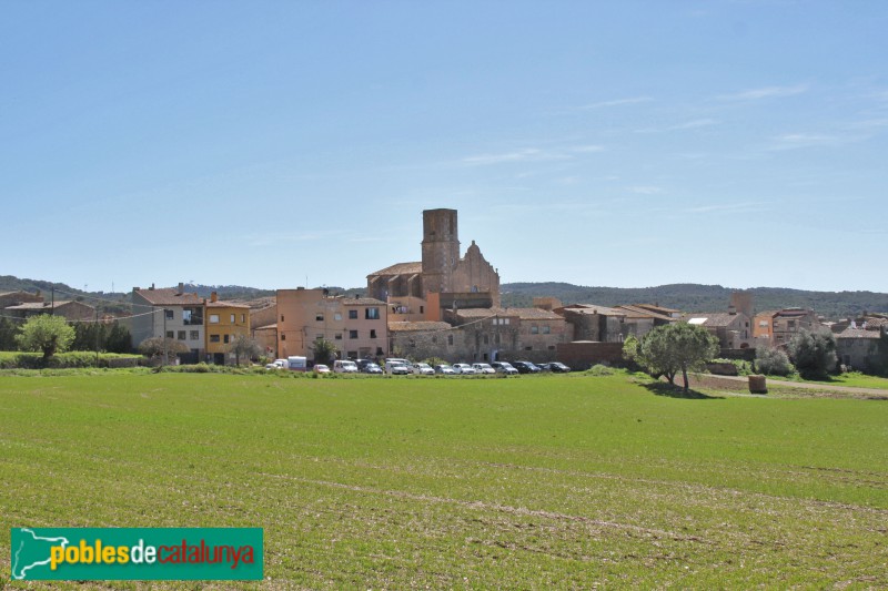 Regencós, de lluny, amb l'església enmig