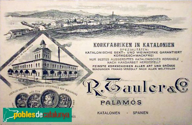 Palamós - Fàbrica Tauler. Antiga targeta comercial amb dibuix de la fàbrica