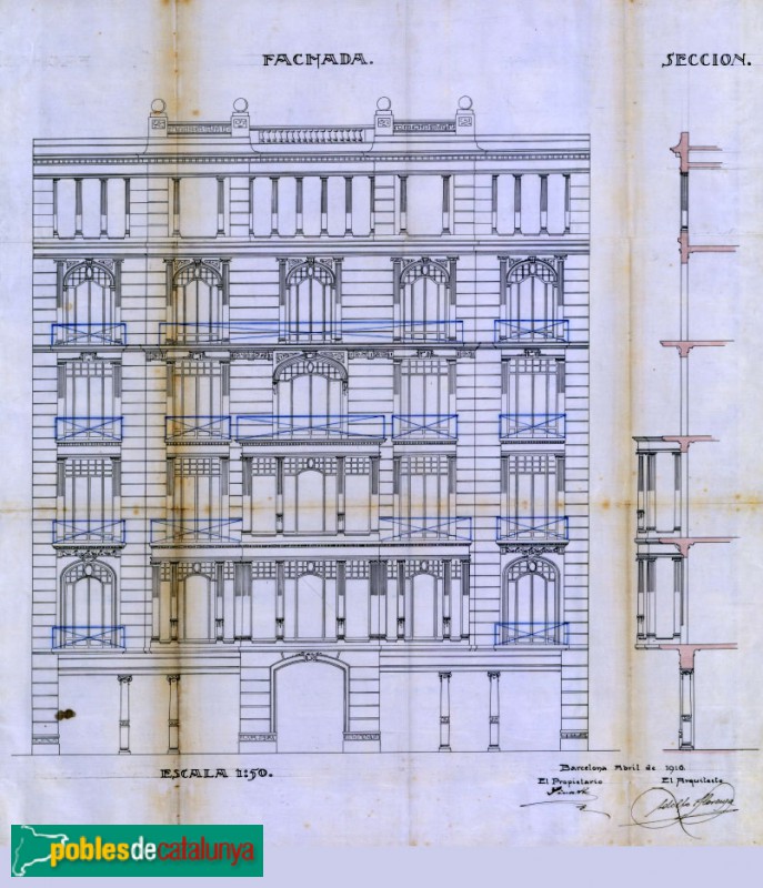 Barcelona - Casa Manuela Xiqués, plànol 1915: Arxiu Municipal de Barcelona