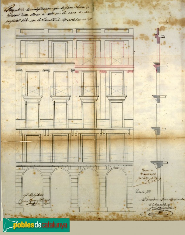 Barcelona - Casa Joan Serra (Rambla, 124), plànol edifici anterior. Arxiu Municipal Contemporani de Barcelona