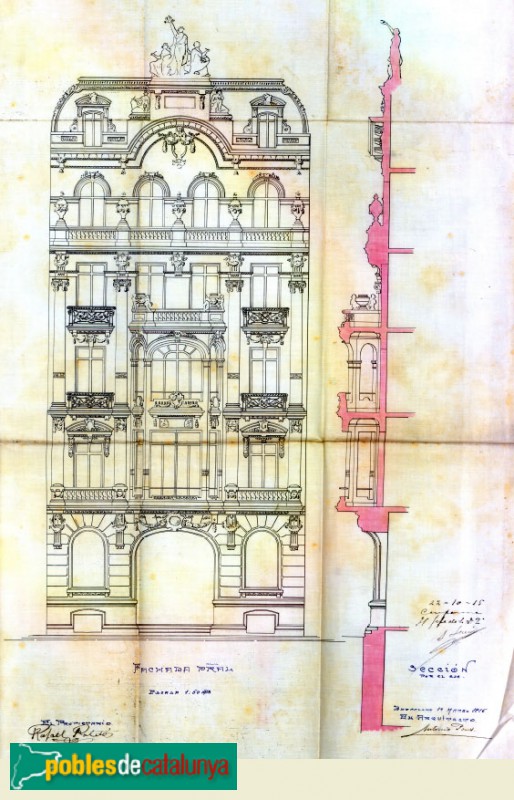 Barcelona - Casa Rafael Roldós (Rambla, 124), plànol original. Arxiu Municipal Contemporani de Barcelona
