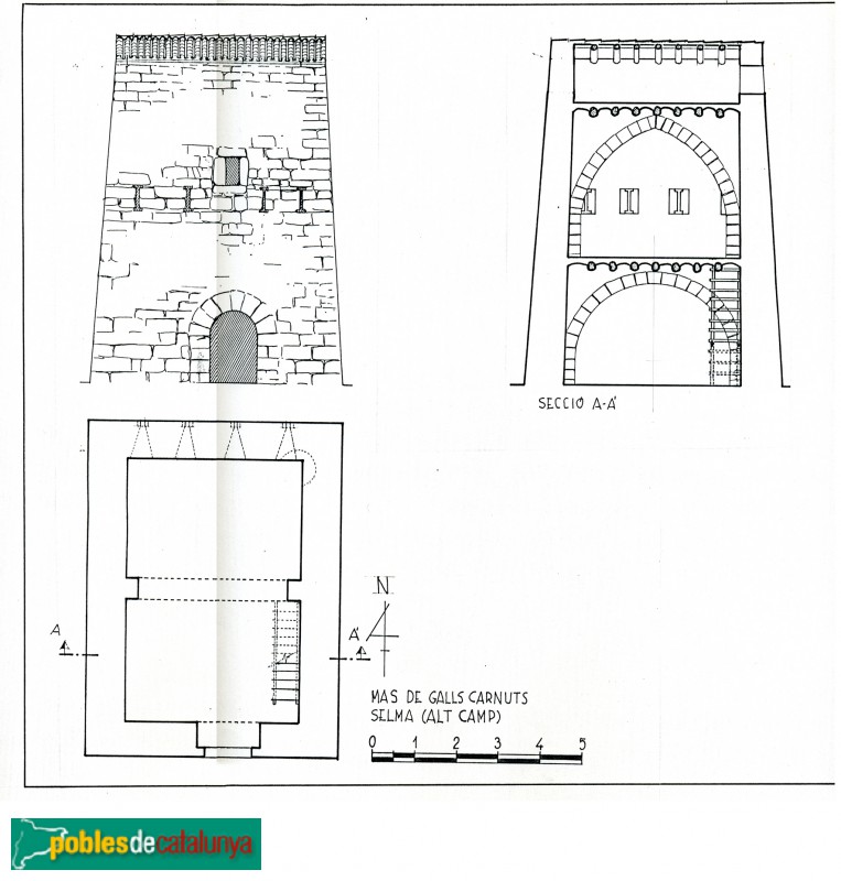 Aiguamúrcia - Torre dels Galls Carnuts, dibuix J. Fuguet