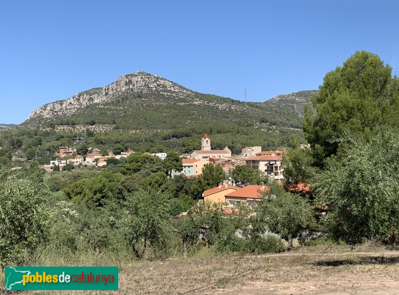 Valls - Picamoixons, amb l'església al fons