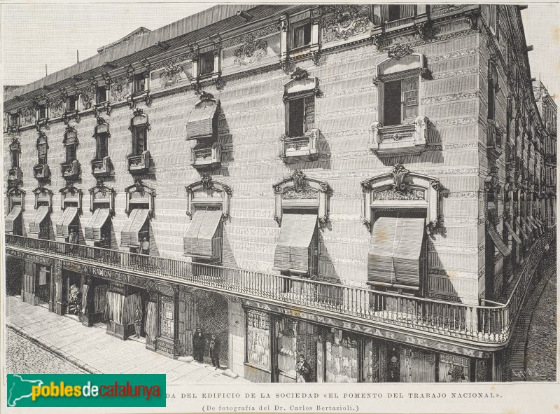Barcelona - Antic palau del Marquès de Castellbell quan era seu de Foment del Treball (Foto: Gravat procedent de la revista La Ilustración Española y Americana (AFCB), 1892) Barcelona - Antic palau del Marquès de Castellbell quan era seu de Foment del Treball