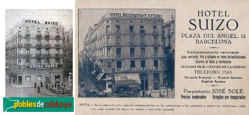 Barcelona - Hotel Suizo. Postals antigues