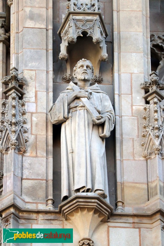 Barcelona - Catedral. Façana principal. Sant Francesc d'Assís, obra de Pere Carbonell