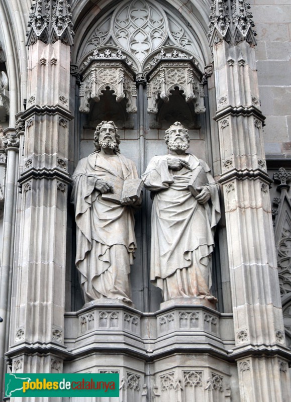 Barcelona - Catedral. Façana principal. Sant Jaume el Major i sant Mateu, d'Agapit Vallmitjana