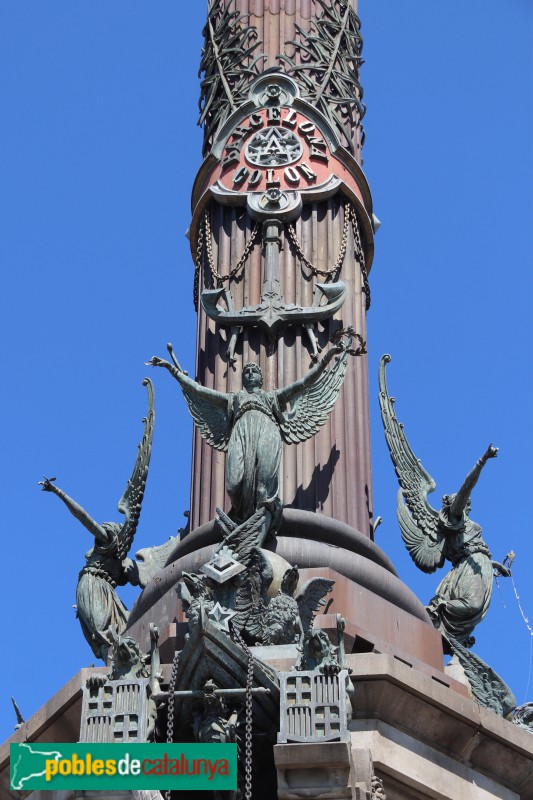 Barcelona - Monument a Colom. Caravel·les i figures alades