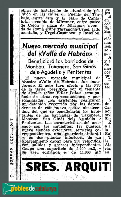 Barcelona - Inauguració del Mercat de la Vall d'Hebron. La vanguardia, 30 de maig de 1969 Barcelona - Inauguració del Mercat de la Vall d'Hebron. La vanguardia, 30 de maig de 1969