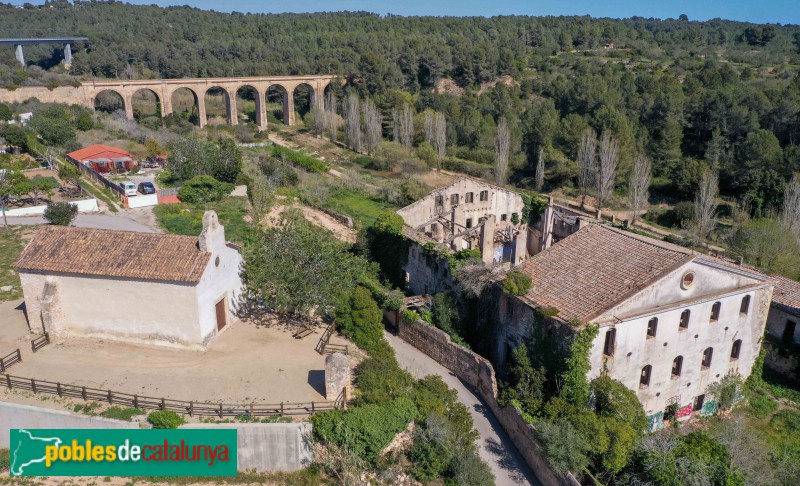 El Catllar - Ermita de Sant Ramon, amb la fàbrica i el pont del ferrocarril