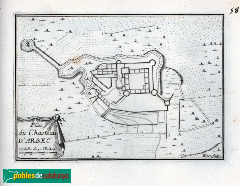 Arbeca - Castell - Herman van Loon, 1668 (full d'atles). Institut Cartogràfic i Geològic de Catalunya (ICGC) Arbeca - Castell - Herman van Loon, 1668 (full d'atles). Institut Cartogràfic i Geològic de Catalunya (ICGC)