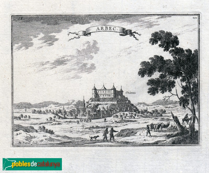 Arbeca - Castell - Gravat per Sébastien de Pontault (1668). Institut d'Estudis Ilerdencs. Servei d'Arxiu i Llegats