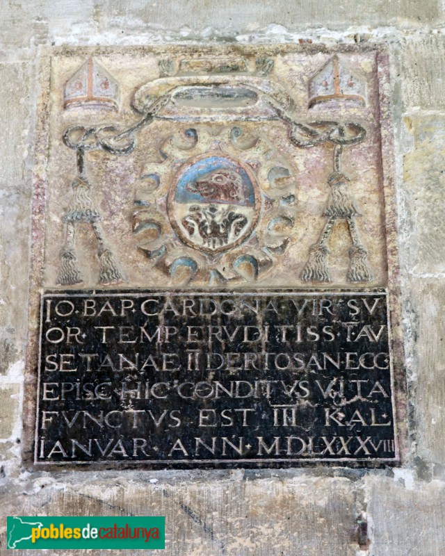 Tortosa - Catedral. Làpida del bisbe Joan Baptista Cardona (†1588)