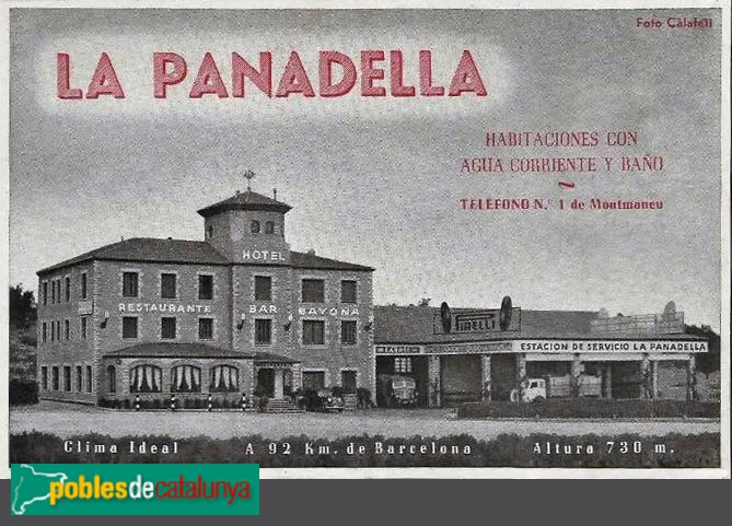 Montmaneu - La Panadella. Restaurant Bayona. Etiqueta antiga