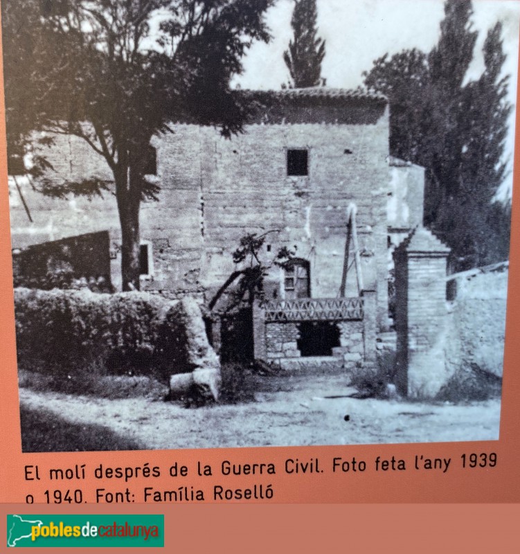 Juneda - Molí de la Vila o de Baix (cartell in situ) (Foto: Albert Esteves, 2021) Juneda - Molí de la Vila o de Baix (cartell in situ)