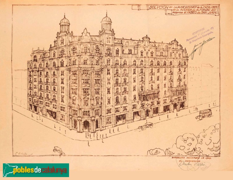 Barcelona - Diagonal 327-331. Dibuix original - Arxiu Municipal Contemporani de Barcelona