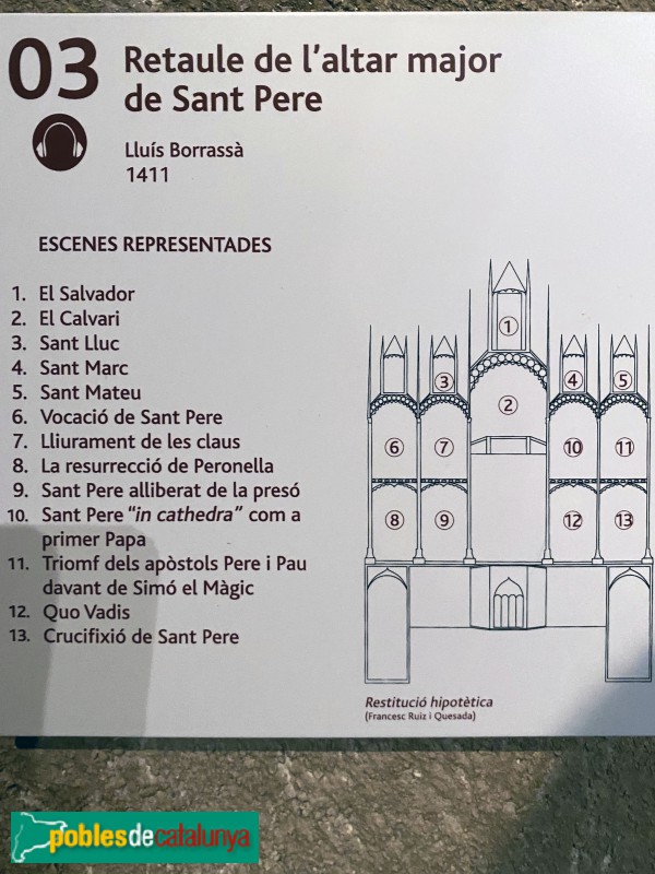 Terrassa - Retaule de Sant Pere. Reconstrucció hipotètica. Cartell in situ