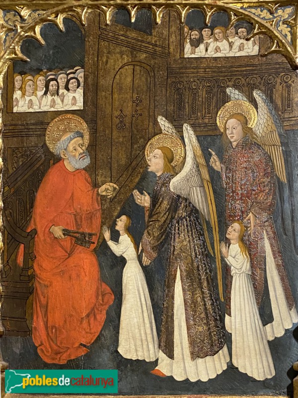 Terrassa - Retaule de Sant Miquel. Els àngels, davant de sant Pere, entrant les ànimes al Paradís